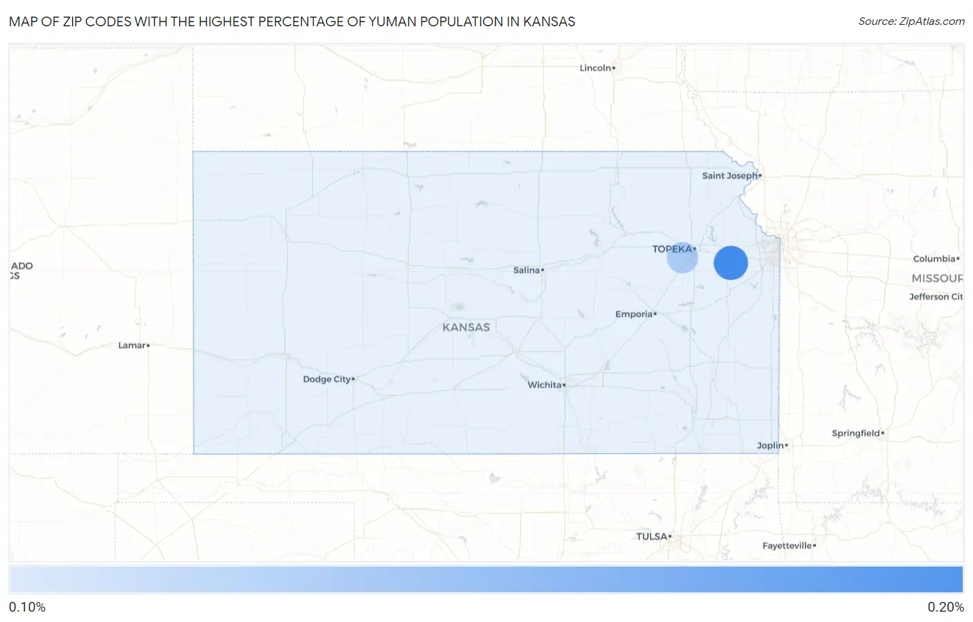 Zip Codes with the Highest Percentage of Yuman Population in Kansas Map