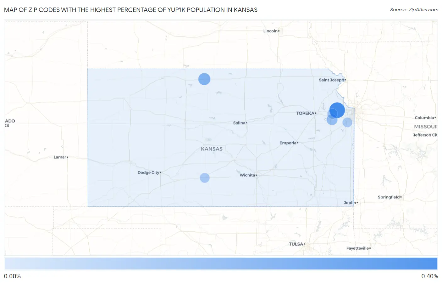 Zip Codes with the Highest Percentage of Yup'ik Population in Kansas Map