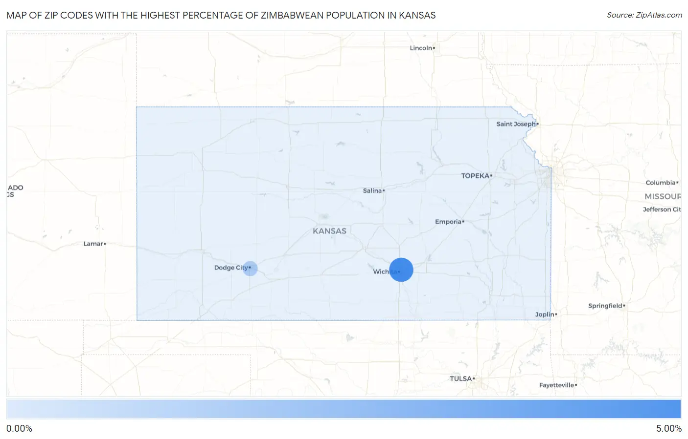 Zip Codes with the Highest Percentage of Zimbabwean Population in Kansas Map