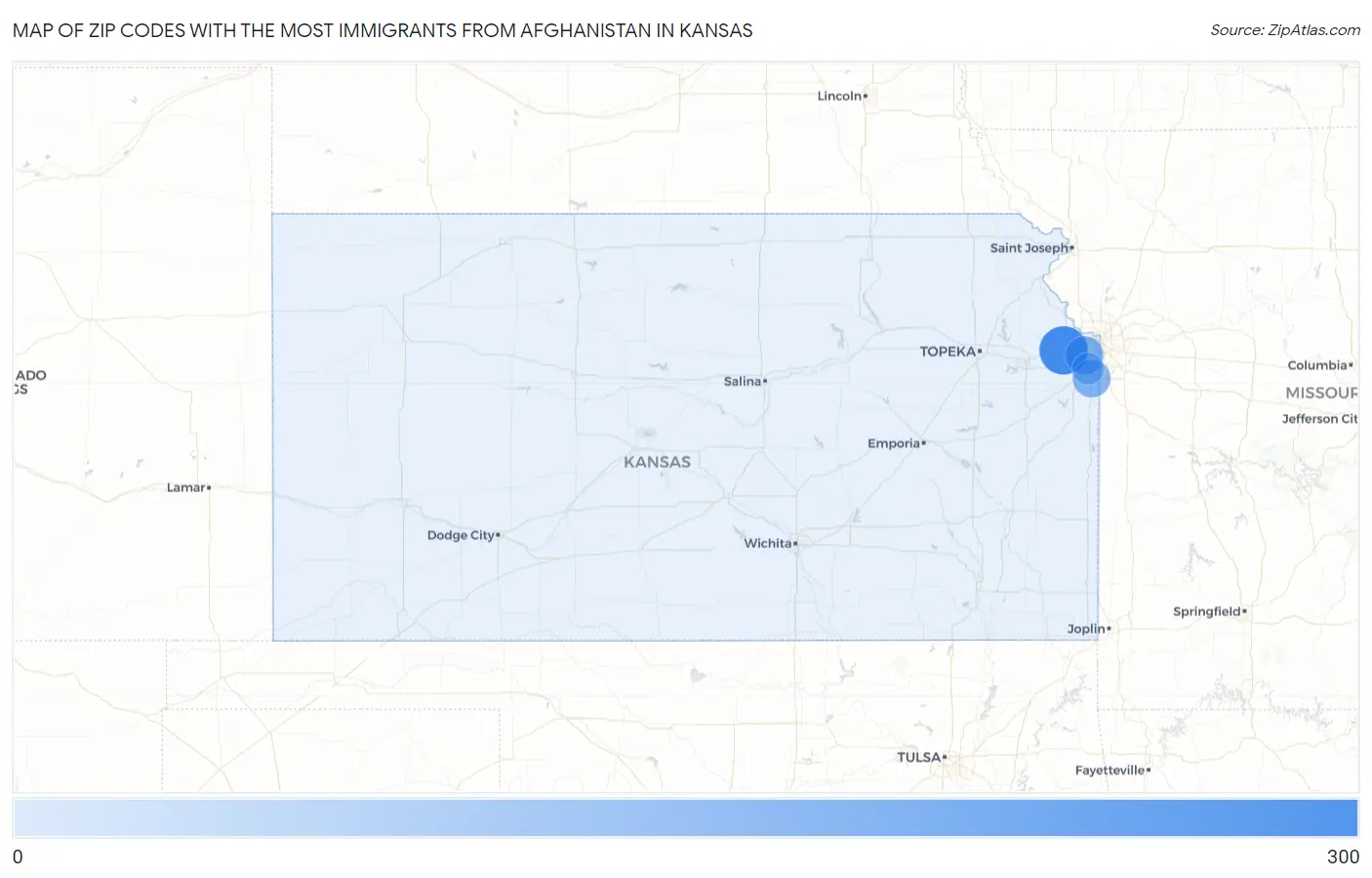 Zip Codes with the Most Immigrants from Afghanistan in Kansas Map