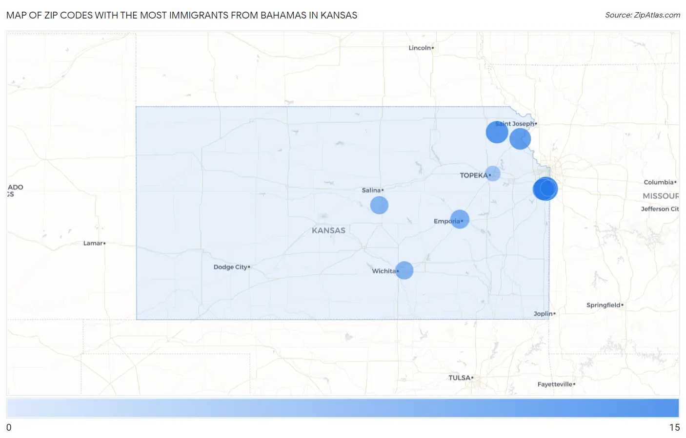 Zip Codes with the Most Immigrants from Bahamas in Kansas Map