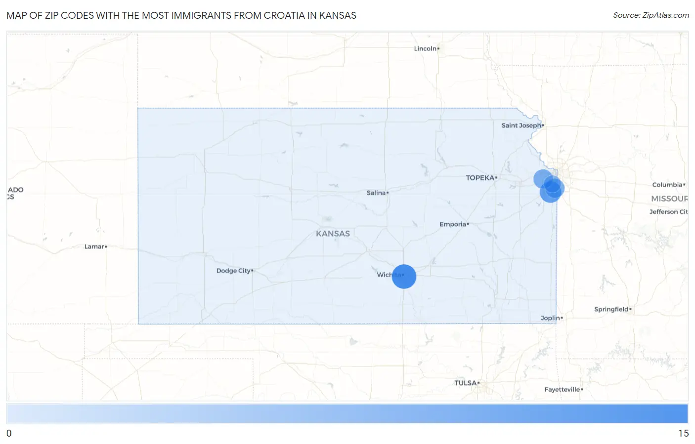 Zip Codes with the Most Immigrants from Croatia in Kansas Map
