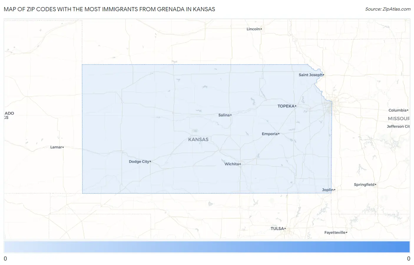 Zip Codes with the Most Immigrants from Grenada in Kansas Map