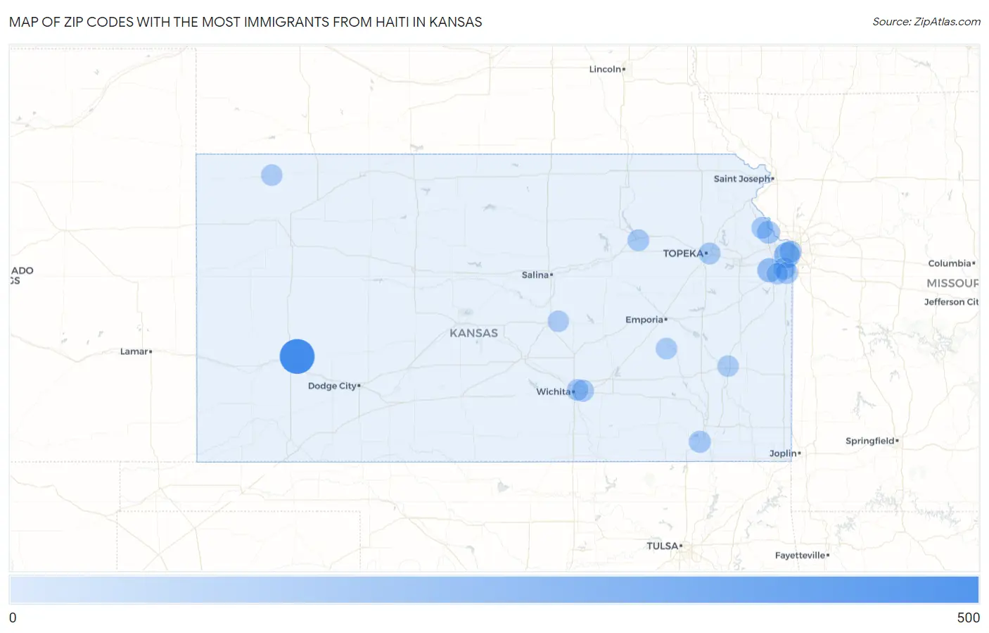 Zip Codes with the Most Immigrants from Haiti in Kansas Map