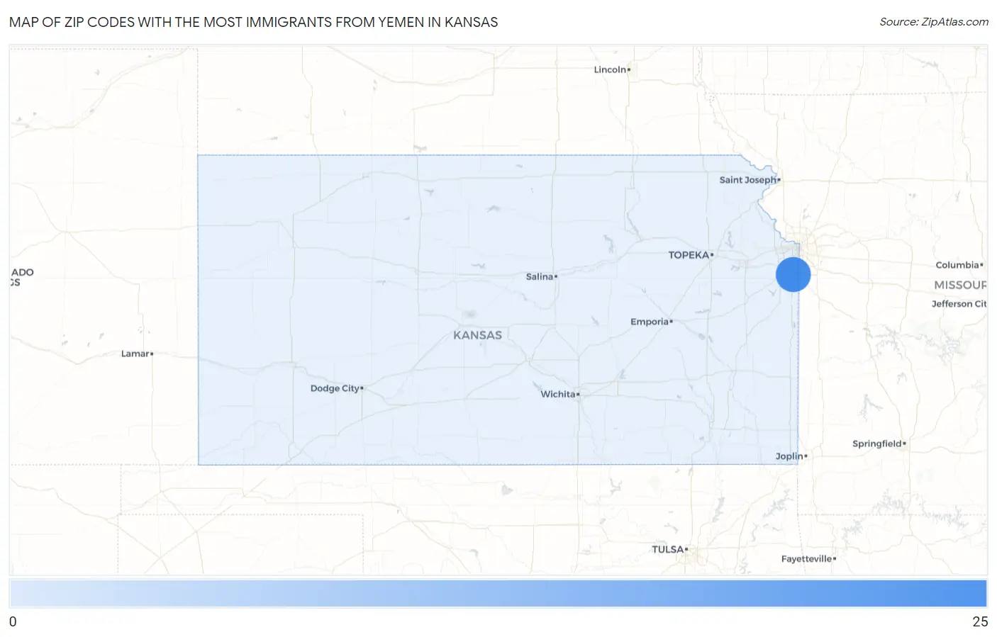 Zip Codes with the Most Immigrants from Yemen in Kansas Map