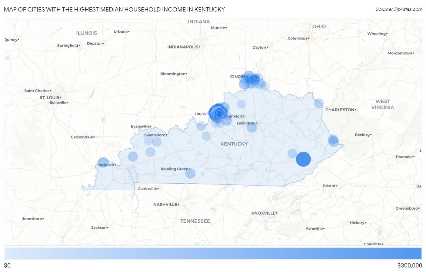 Cities with the Highest Median Household Income in Kentucky Map