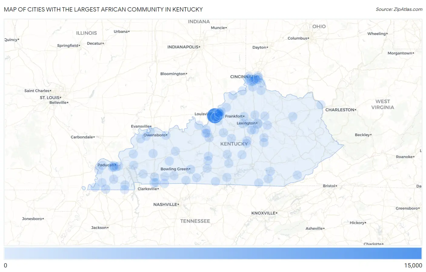 Cities with the Largest African Community in Kentucky Map