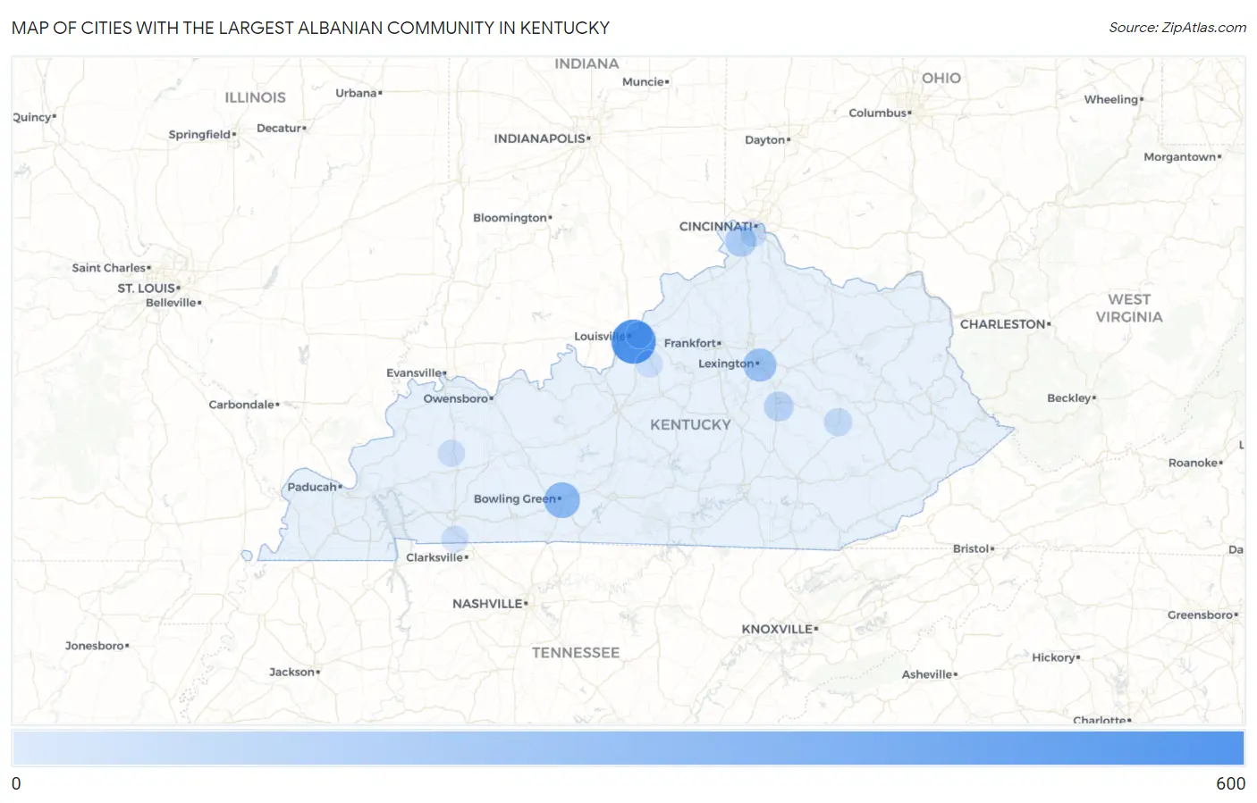 Cities with the Largest Albanian Community in Kentucky Map