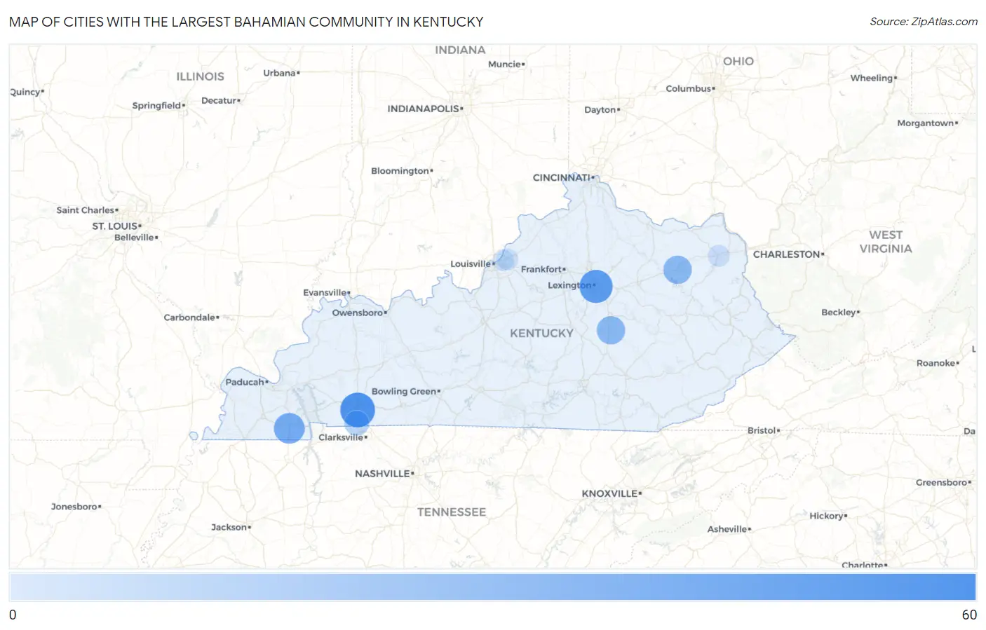 Cities with the Largest Bahamian Community in Kentucky Map