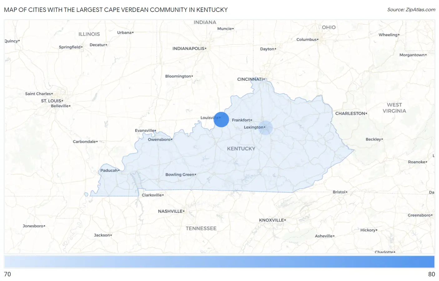 Cities with the Largest Cape Verdean Community in Kentucky Map