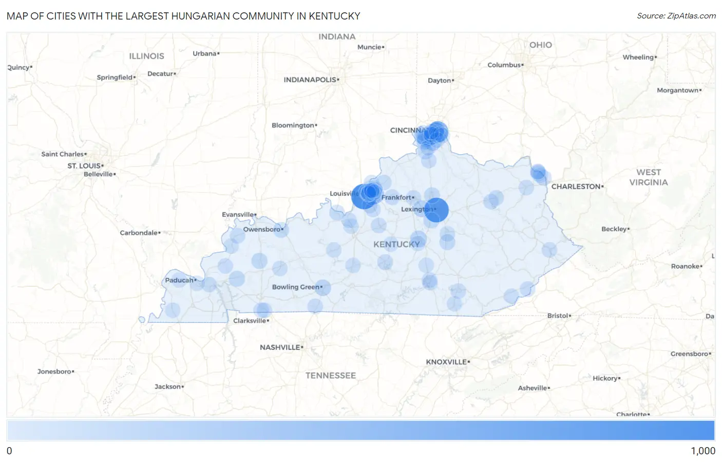 Cities with the Largest Hungarian Community in Kentucky Map