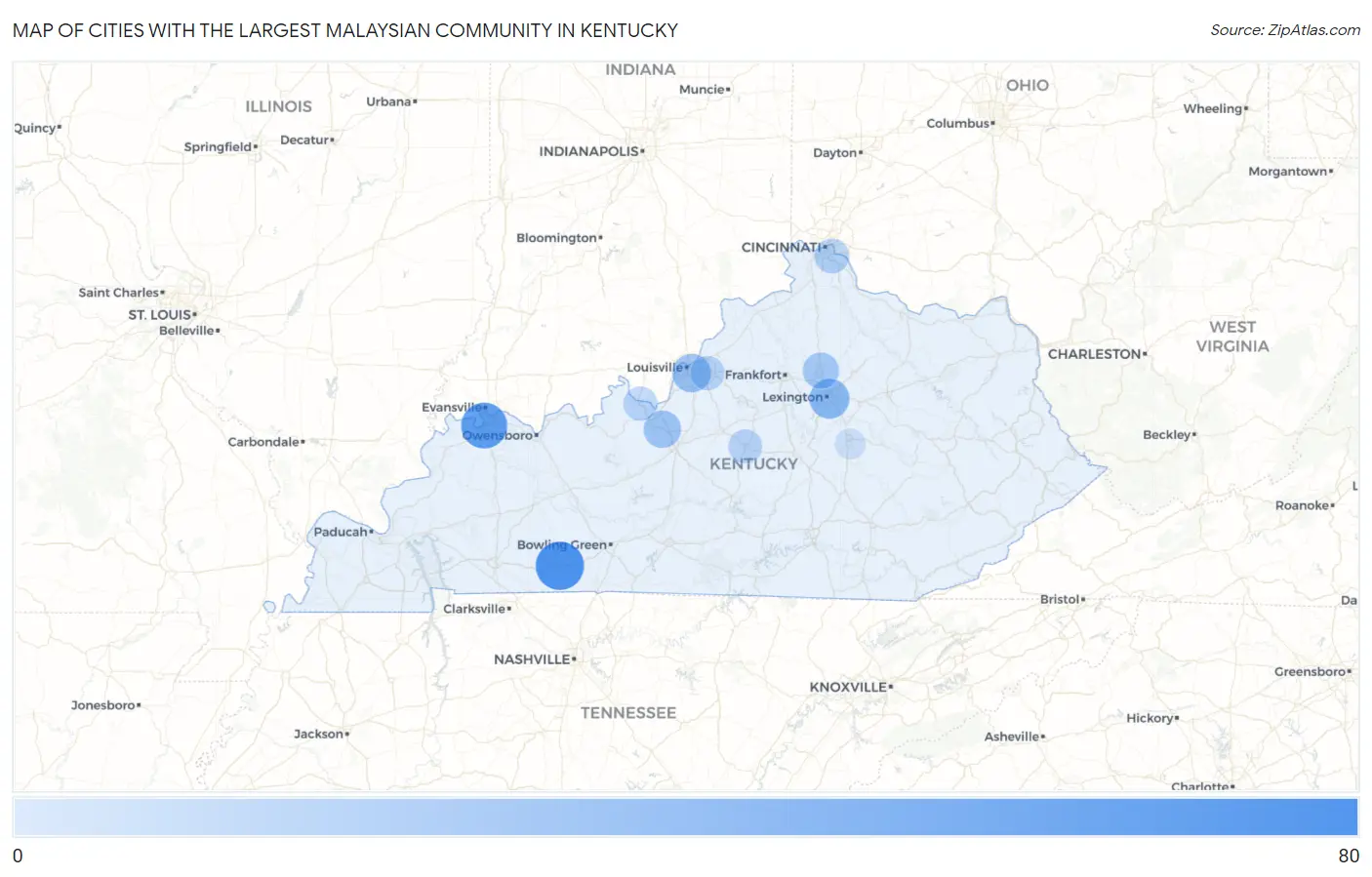 Cities with the Largest Malaysian Community in Kentucky Map