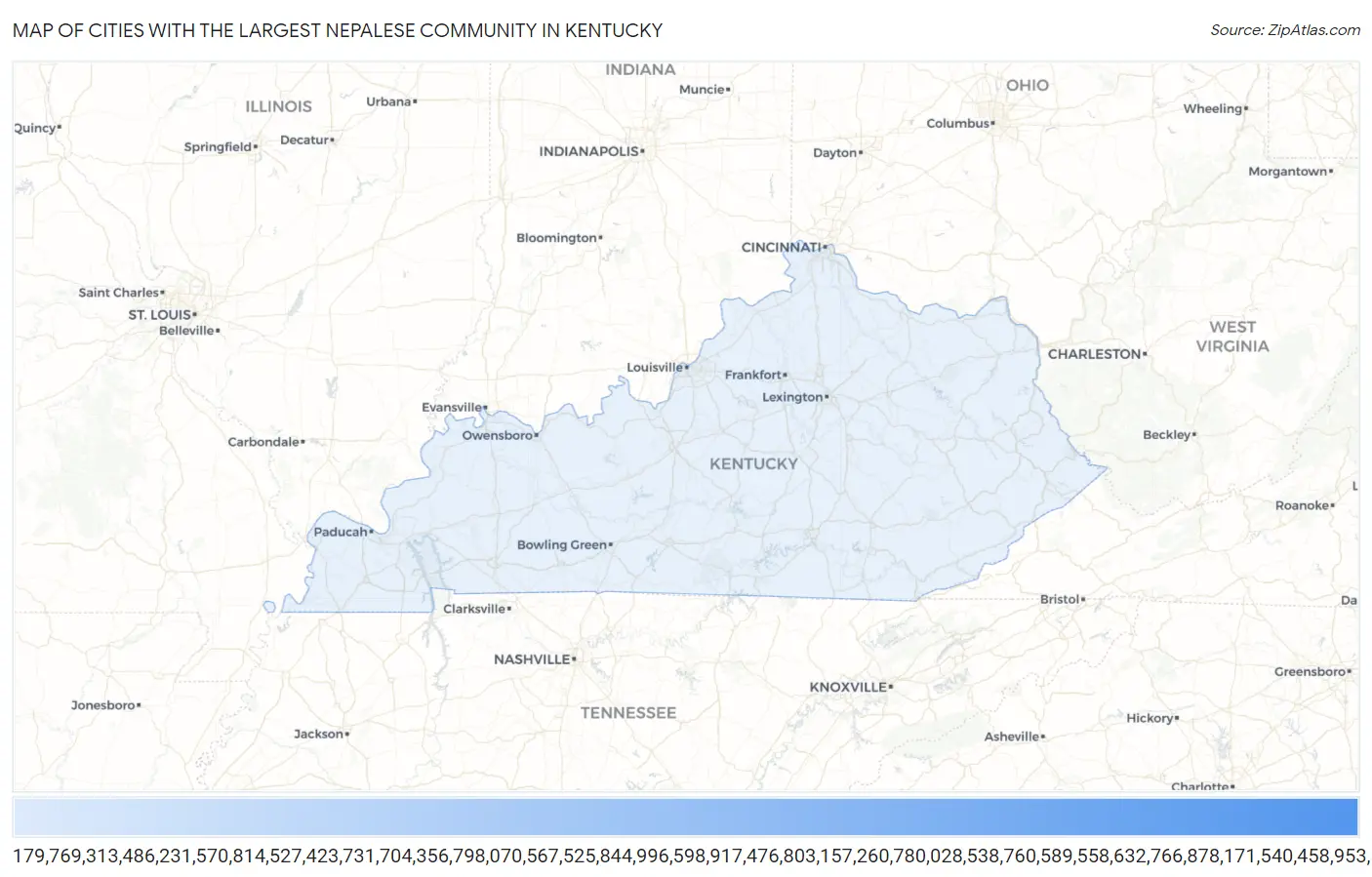 Cities with the Largest Nepalese Community in Kentucky Map