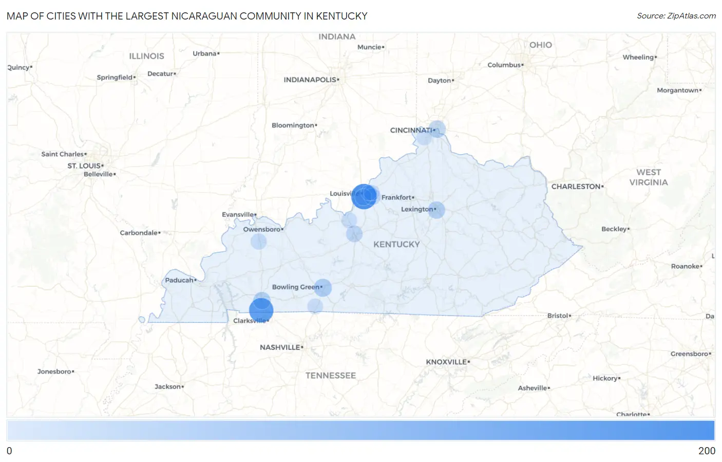Cities with the Largest Nicaraguan Community in Kentucky Map