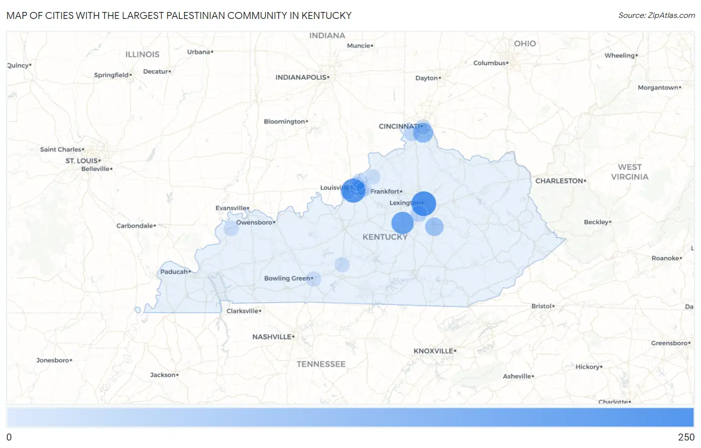 Cities with the Largest Palestinian Community in Kentucky Map