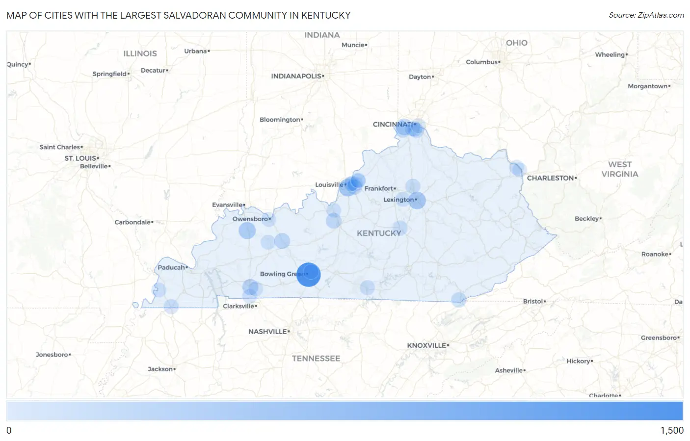 Cities with the Largest Salvadoran Community in Kentucky Map