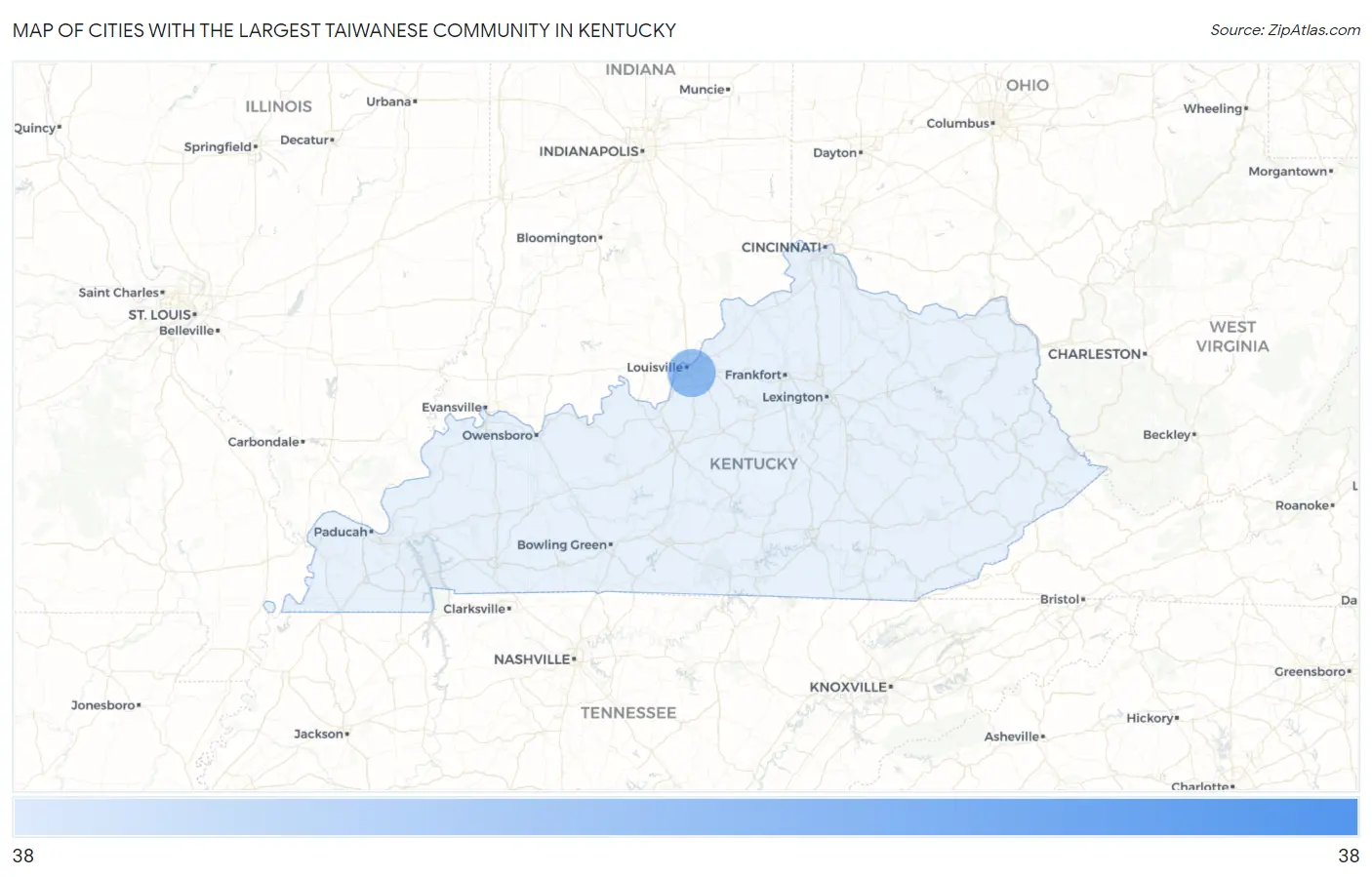 Cities with the Largest Taiwanese Community in Kentucky Map