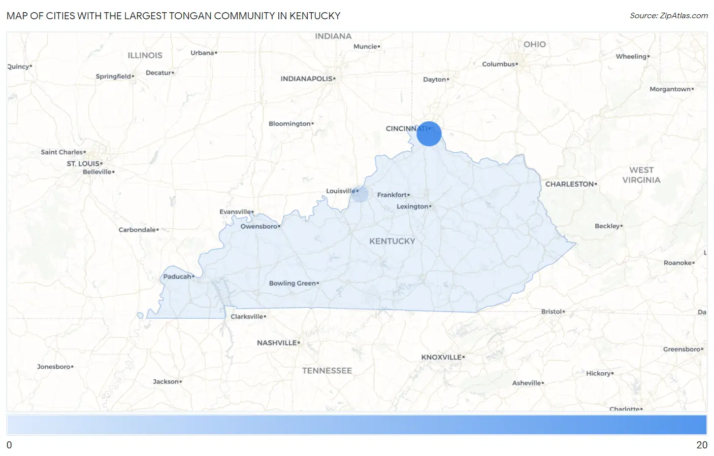 Cities with the Largest Tongan Community in Kentucky Map