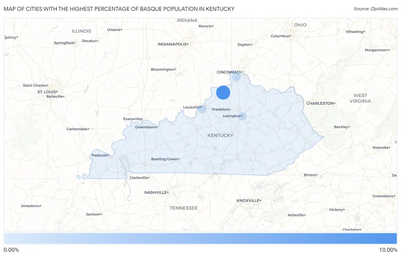 Cities with the Highest Percentage of Basque Population in Kentucky Map