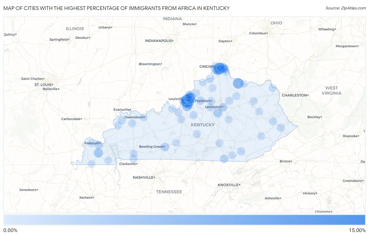 Cities with the Highest Percentage of Immigrants from Africa in Kentucky Map
