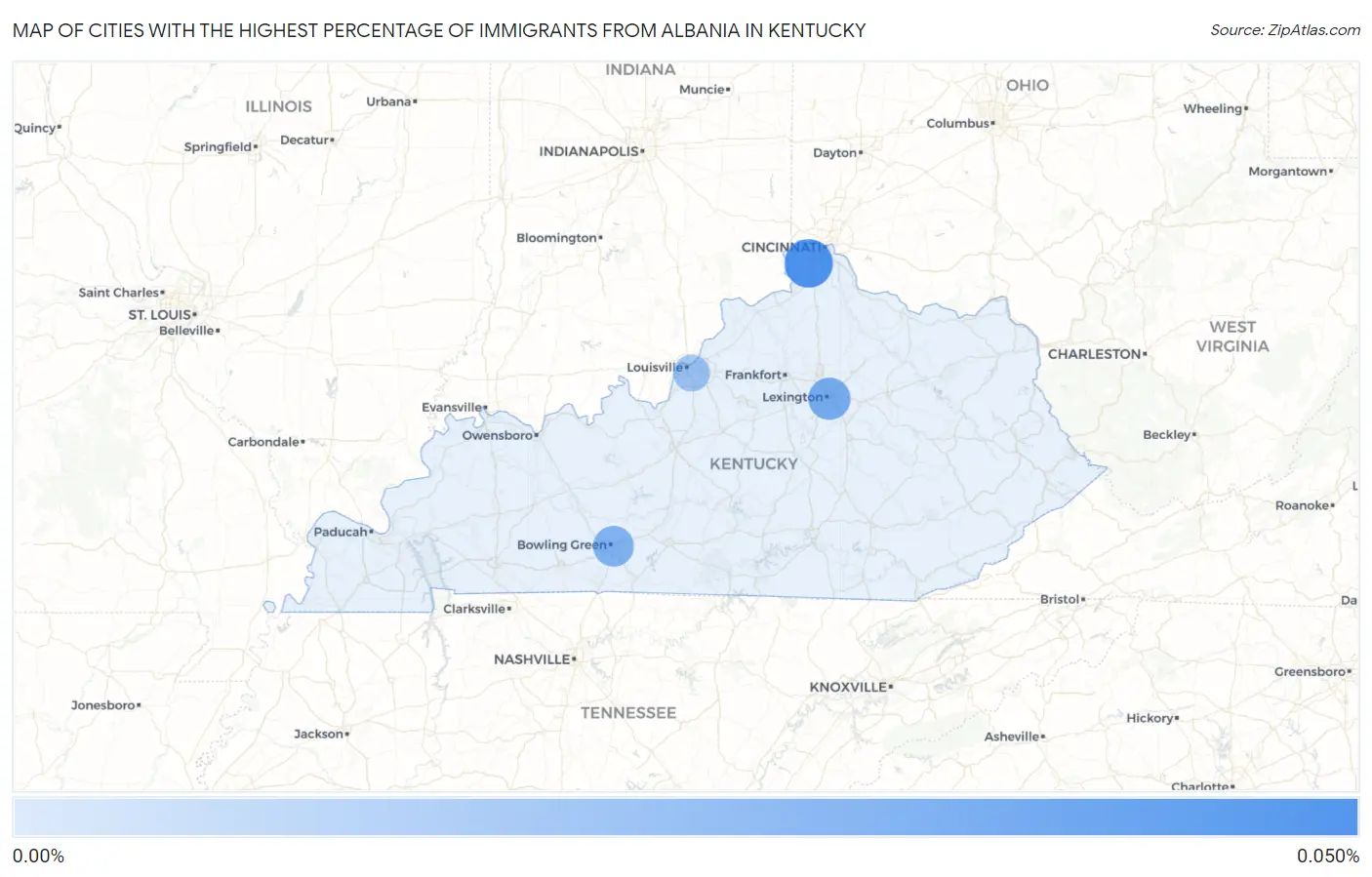 Cities with the Highest Percentage of Immigrants from Albania in Kentucky Map