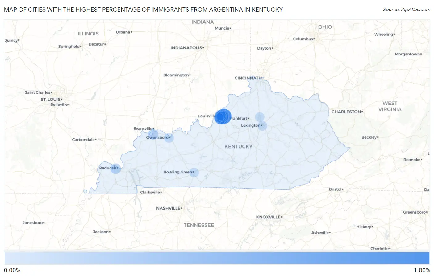 Cities with the Highest Percentage of Immigrants from Argentina in Kentucky Map