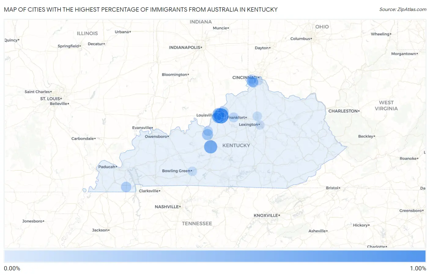 Cities with the Highest Percentage of Immigrants from Australia in Kentucky Map