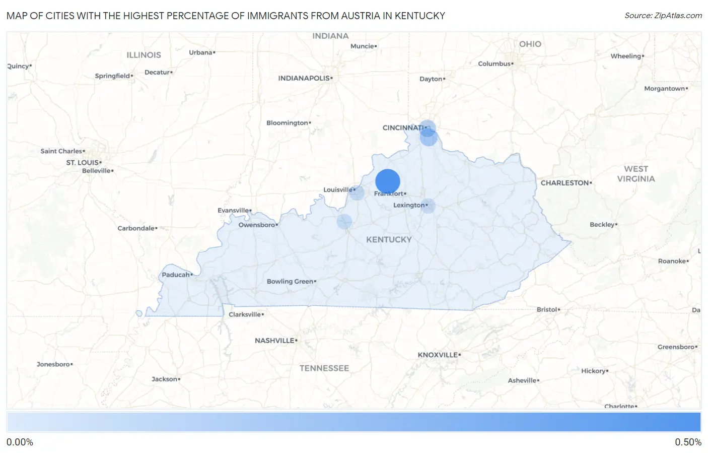 Cities with the Highest Percentage of Immigrants from Austria in Kentucky Map