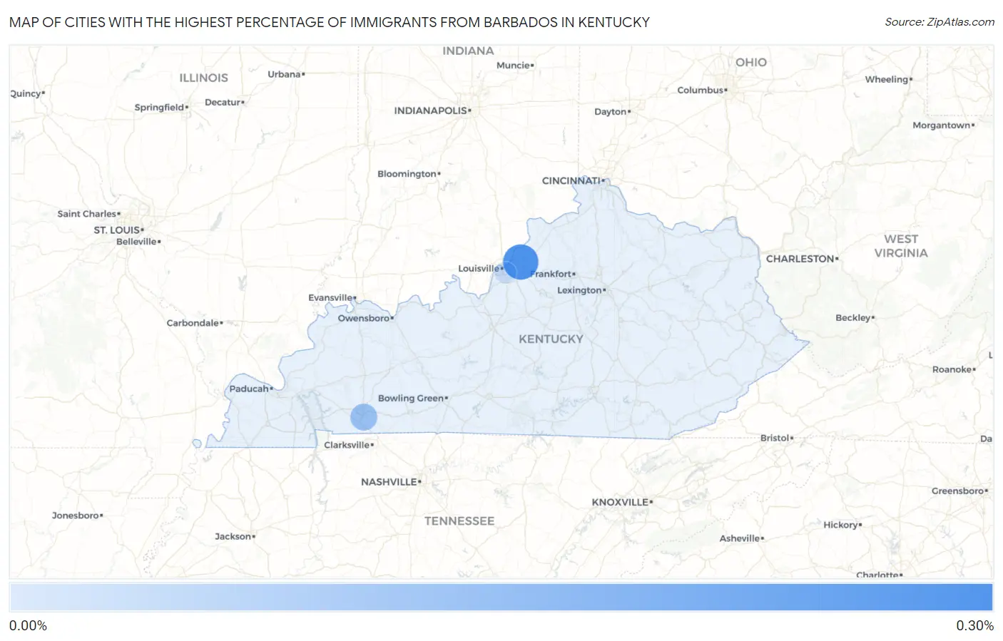 Cities with the Highest Percentage of Immigrants from Barbados in Kentucky Map
