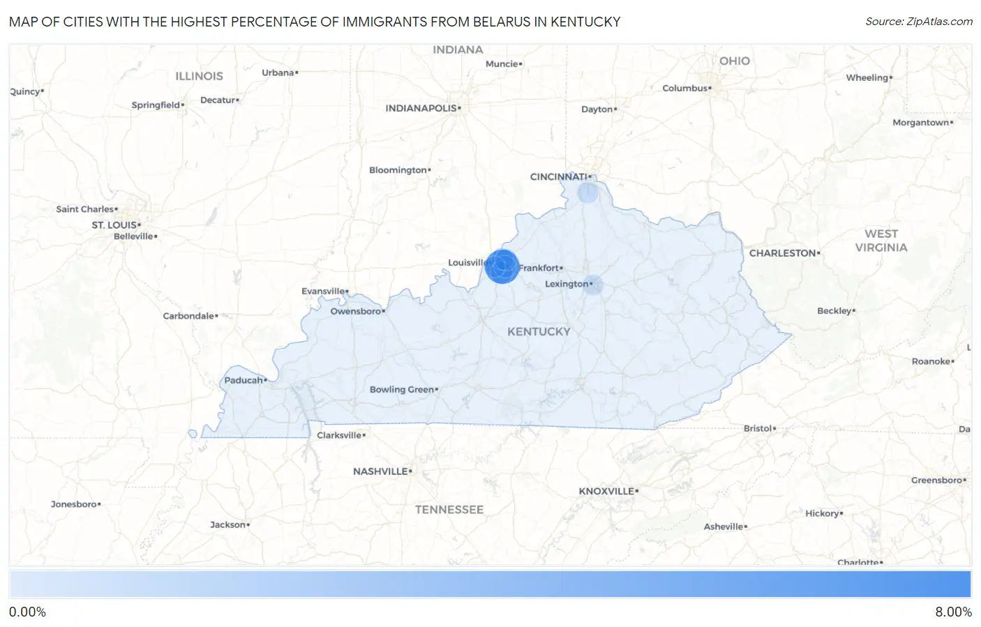 Cities with the Highest Percentage of Immigrants from Belarus in Kentucky Map