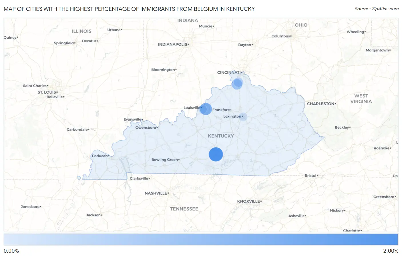 Cities with the Highest Percentage of Immigrants from Belgium in Kentucky Map