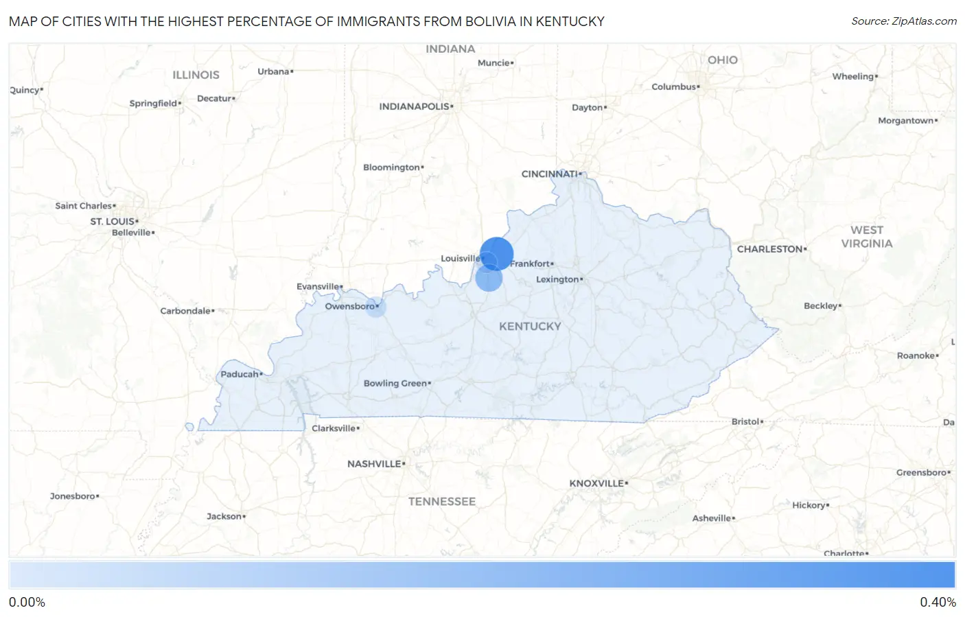 Cities with the Highest Percentage of Immigrants from Bolivia in Kentucky Map