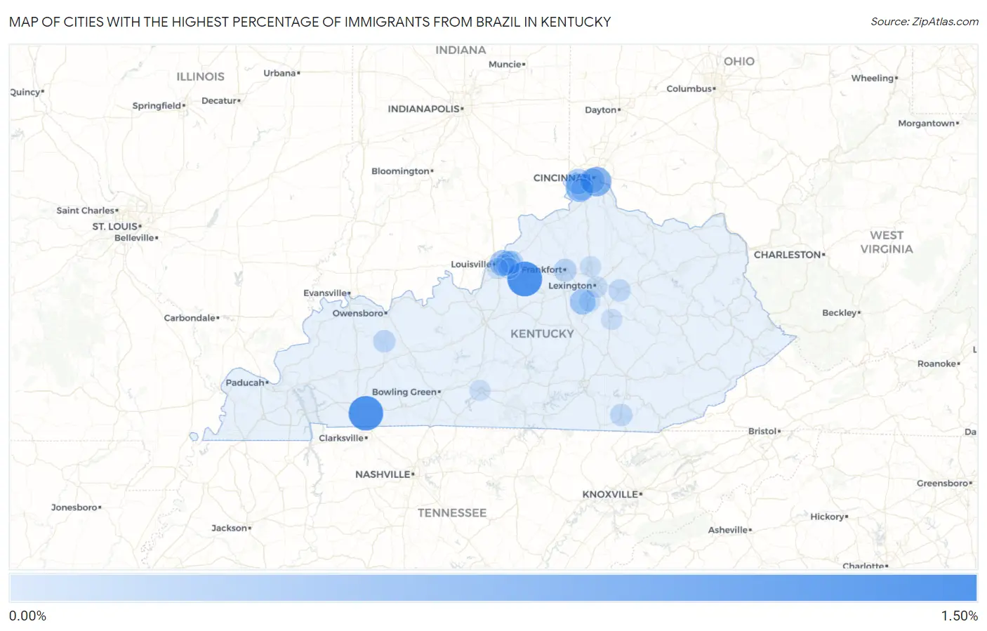 Cities with the Highest Percentage of Immigrants from Brazil in Kentucky Map