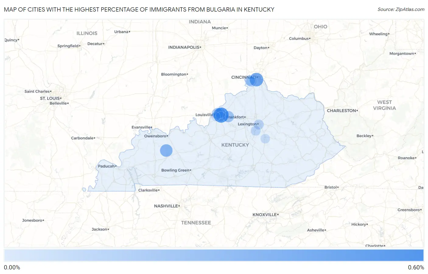 Cities with the Highest Percentage of Immigrants from Bulgaria in Kentucky Map