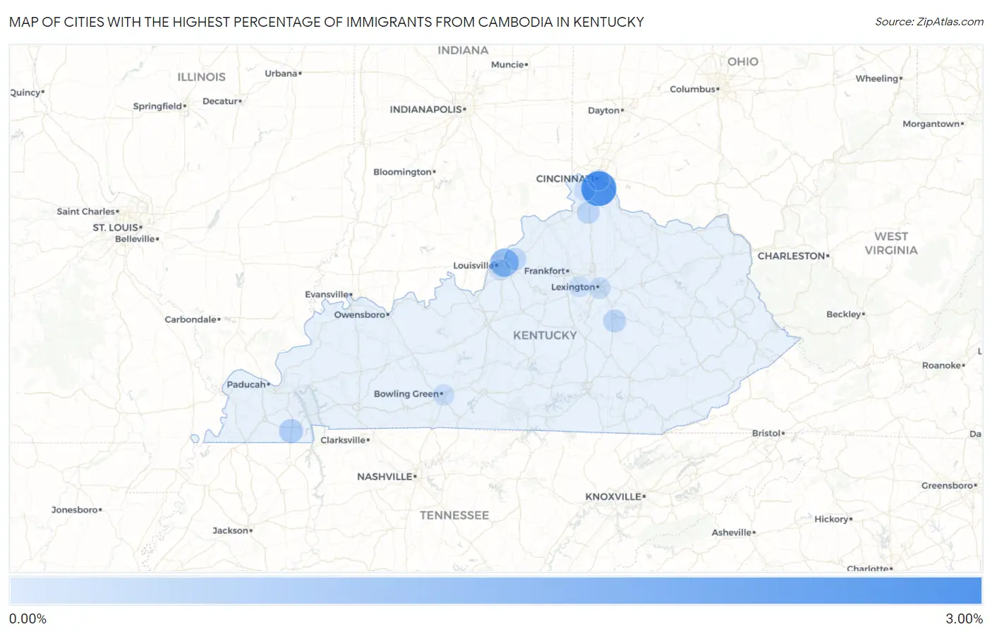 Cities with the Highest Percentage of Immigrants from Cambodia in Kentucky Map