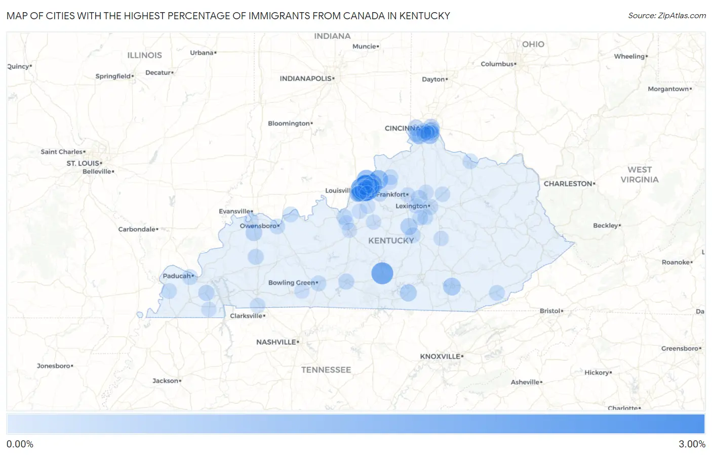 Cities with the Highest Percentage of Immigrants from Canada in Kentucky Map