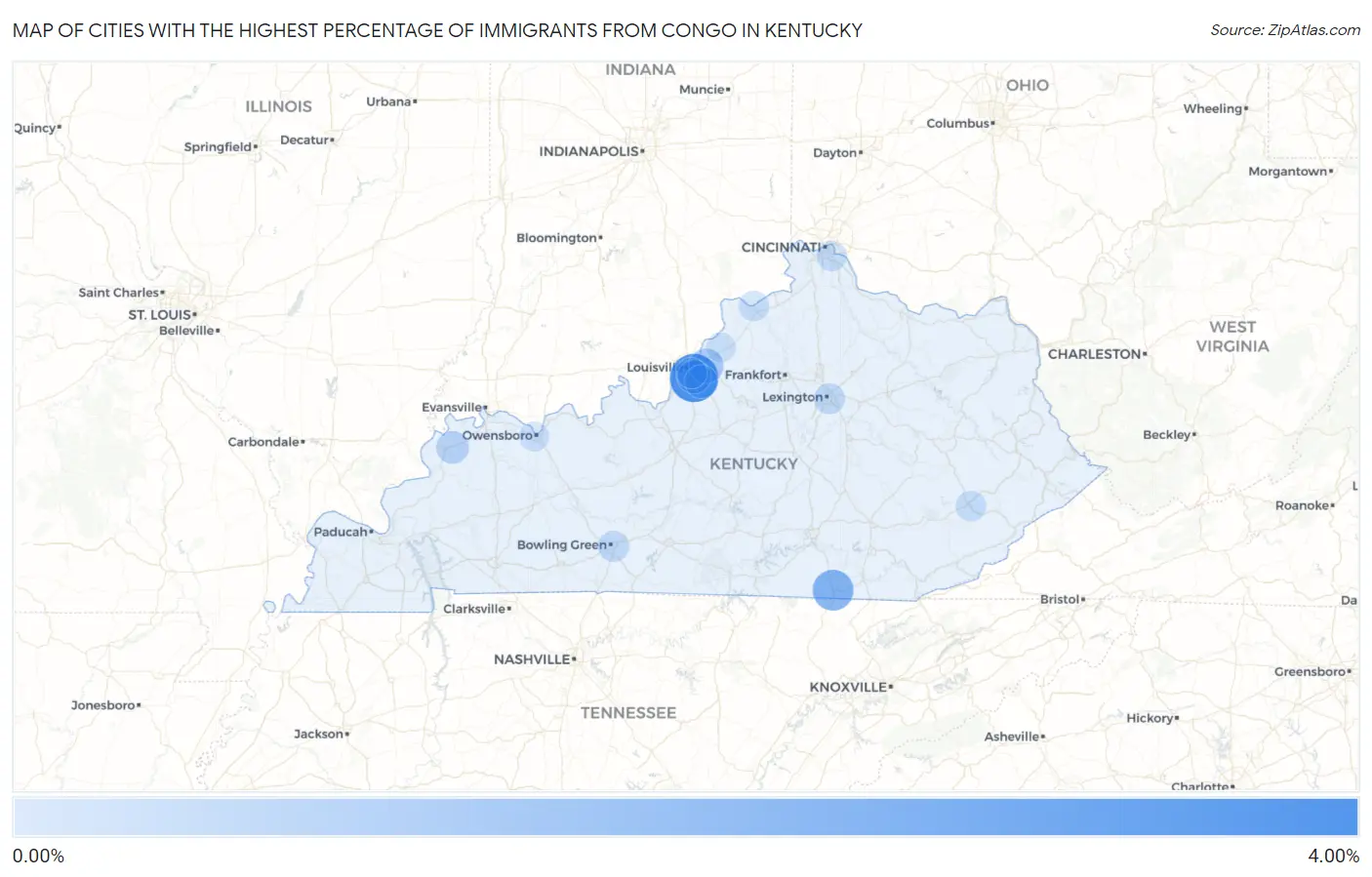 Cities with the Highest Percentage of Immigrants from Congo in Kentucky Map