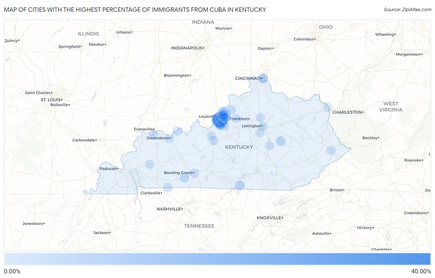Cities with the Highest Percentage of Immigrants from Cuba in Kentucky Map
