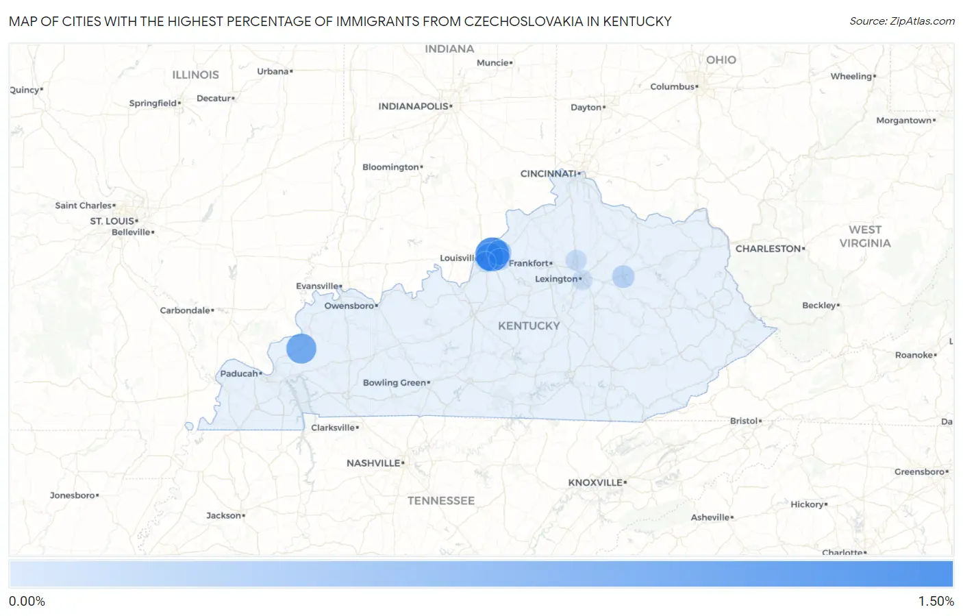 Cities with the Highest Percentage of Immigrants from Czechoslovakia in Kentucky Map