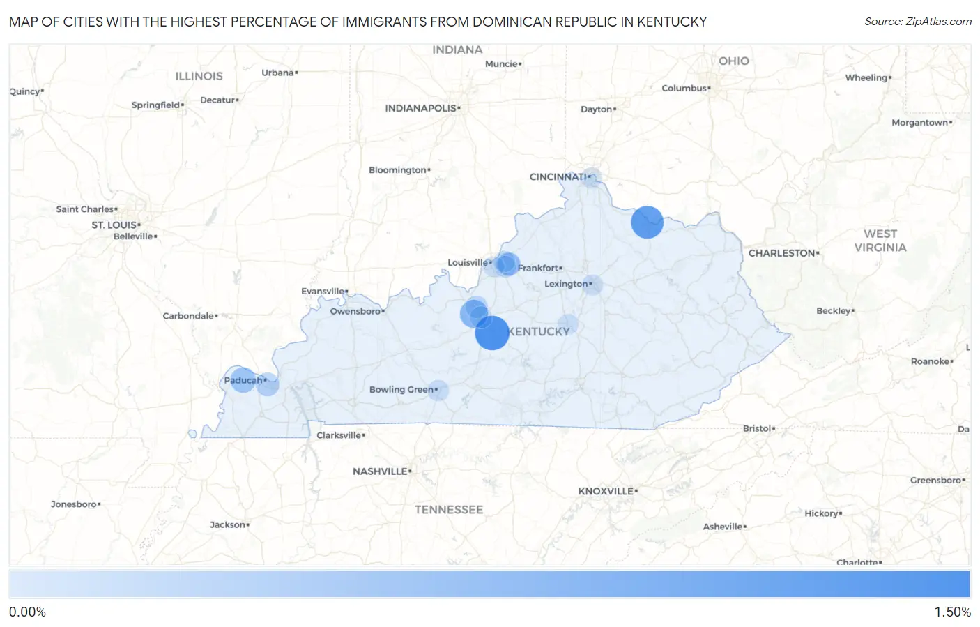 Cities with the Highest Percentage of Immigrants from Dominican Republic in Kentucky Map