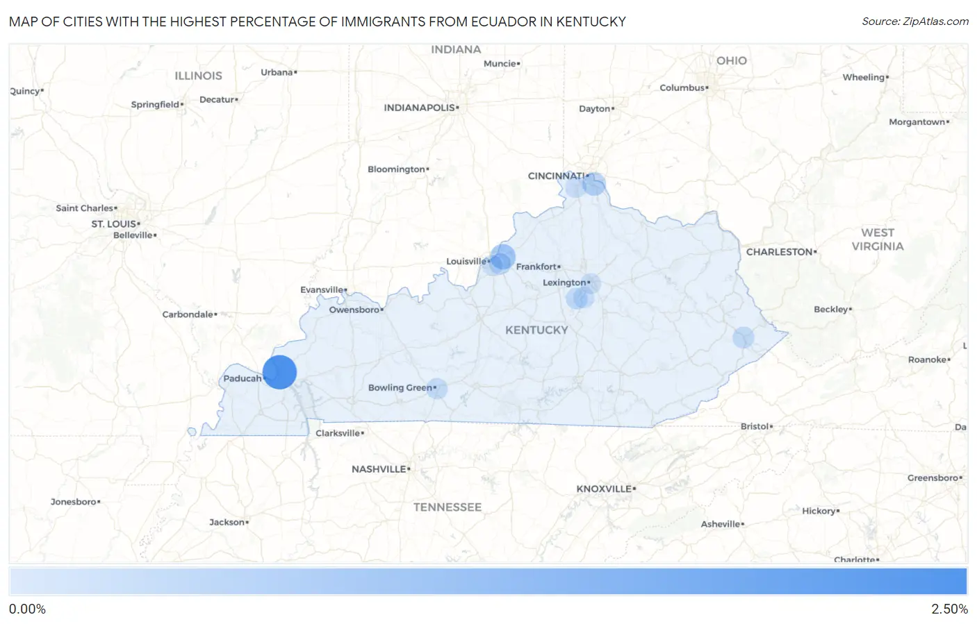 Cities with the Highest Percentage of Immigrants from Ecuador in Kentucky Map
