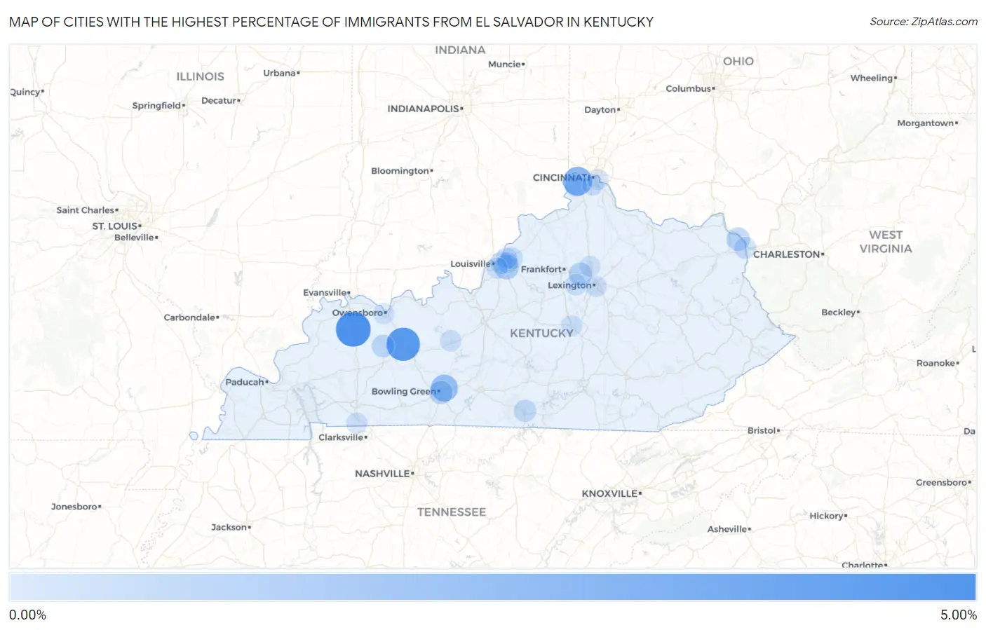 Cities with the Highest Percentage of Immigrants from El Salvador in Kentucky Map