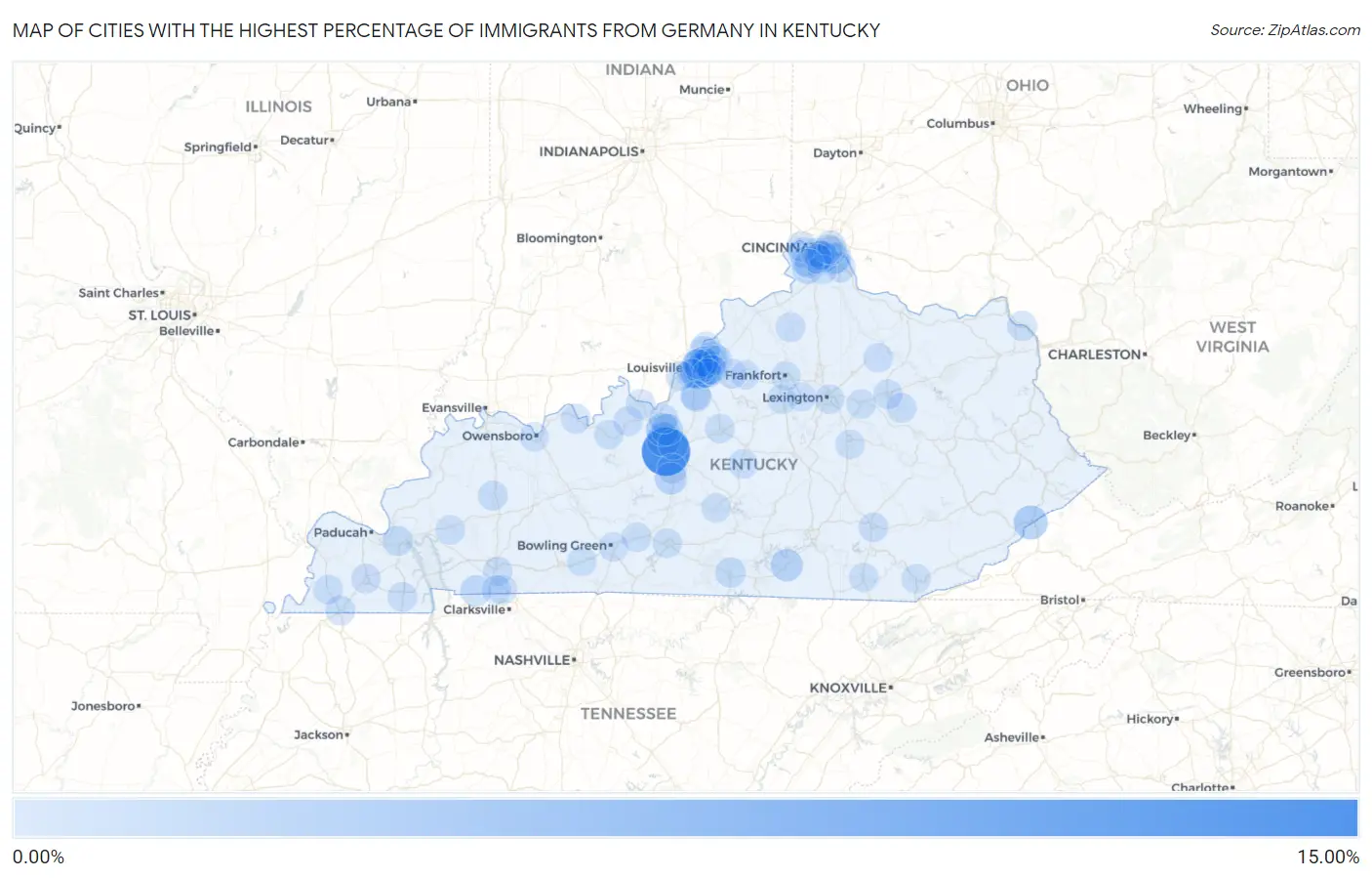 Cities with the Highest Percentage of Immigrants from Germany in Kentucky Map