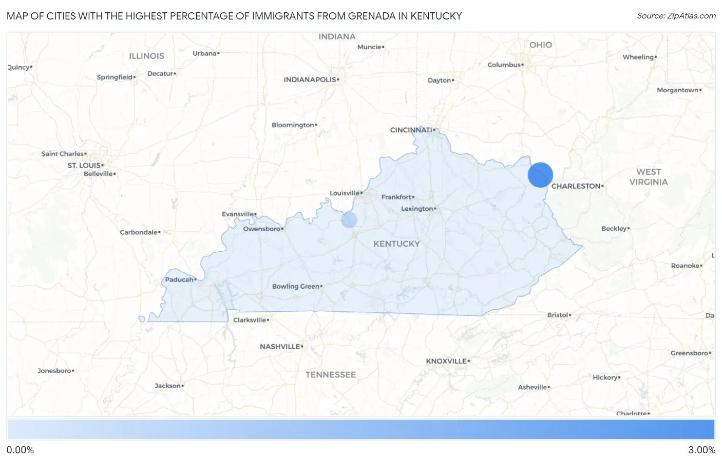 Cities with the Highest Percentage of Immigrants from Grenada in Kentucky Map