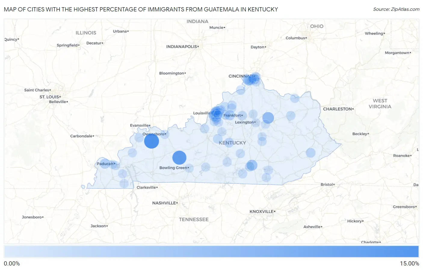 Cities with the Highest Percentage of Immigrants from Guatemala in Kentucky Map