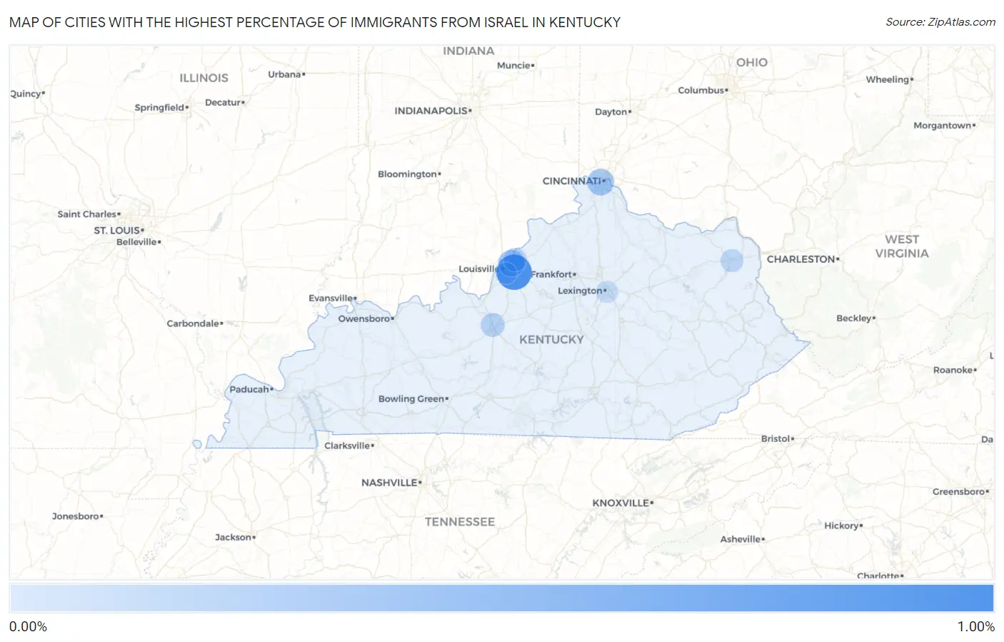 Cities with the Highest Percentage of Immigrants from Israel in Kentucky Map