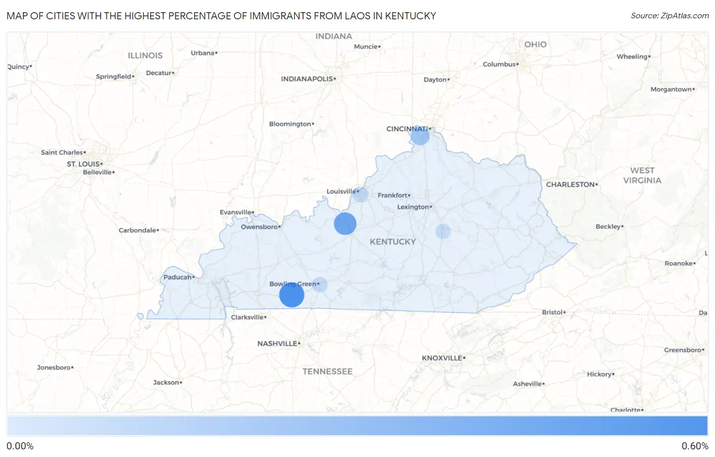 Cities with the Highest Percentage of Immigrants from Laos in Kentucky Map