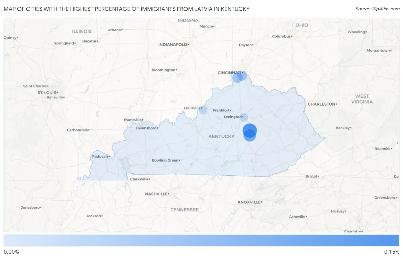 Cities with the Highest Percentage of Immigrants from Latvia in Kentucky Map