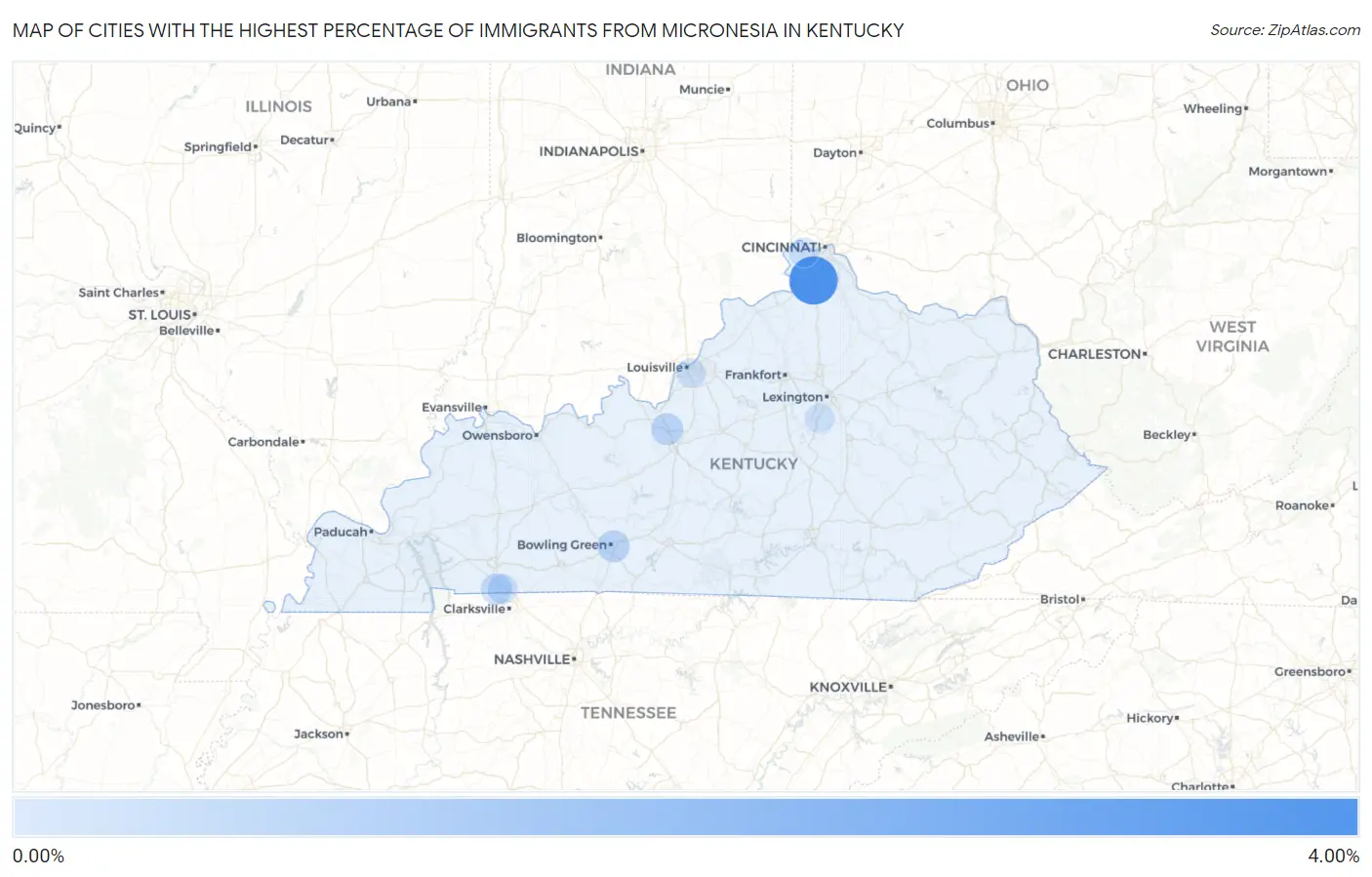 Cities with the Highest Percentage of Immigrants from Micronesia in Kentucky Map