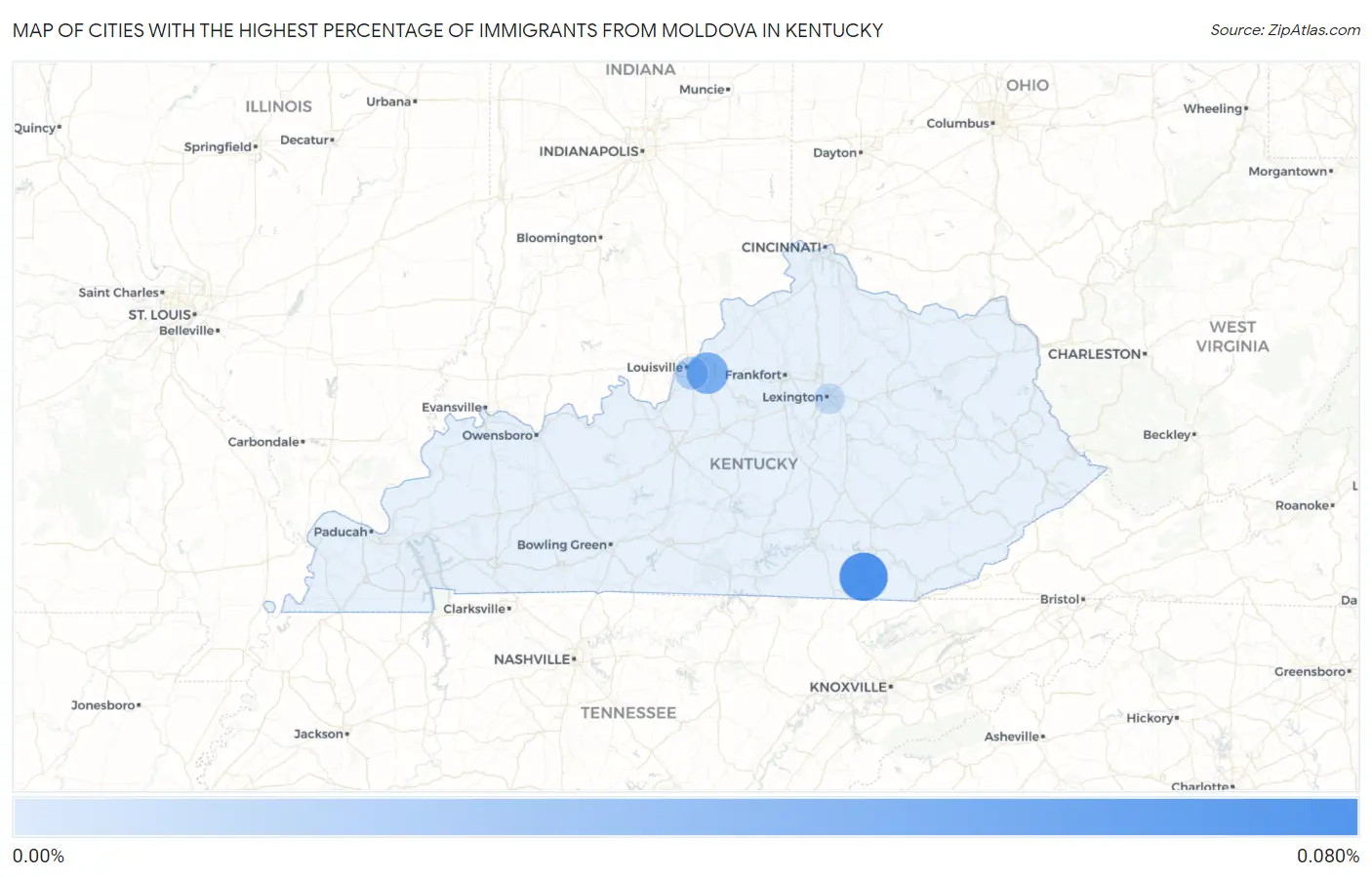 Cities with the Highest Percentage of Immigrants from Moldova in Kentucky Map